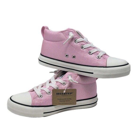 Weestep Kids Princess Pink Glitter High Top Canvas Sneakers Size 1 NEW - Picture 1 of 14
